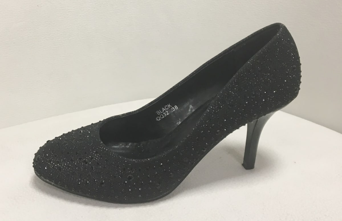 Lise-Marie — escarpins bout rond talon fin noir pailleté strass