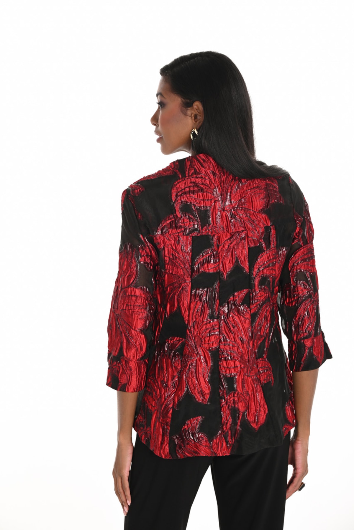 Veste Viliana organza noir satin rouge motifs floraux