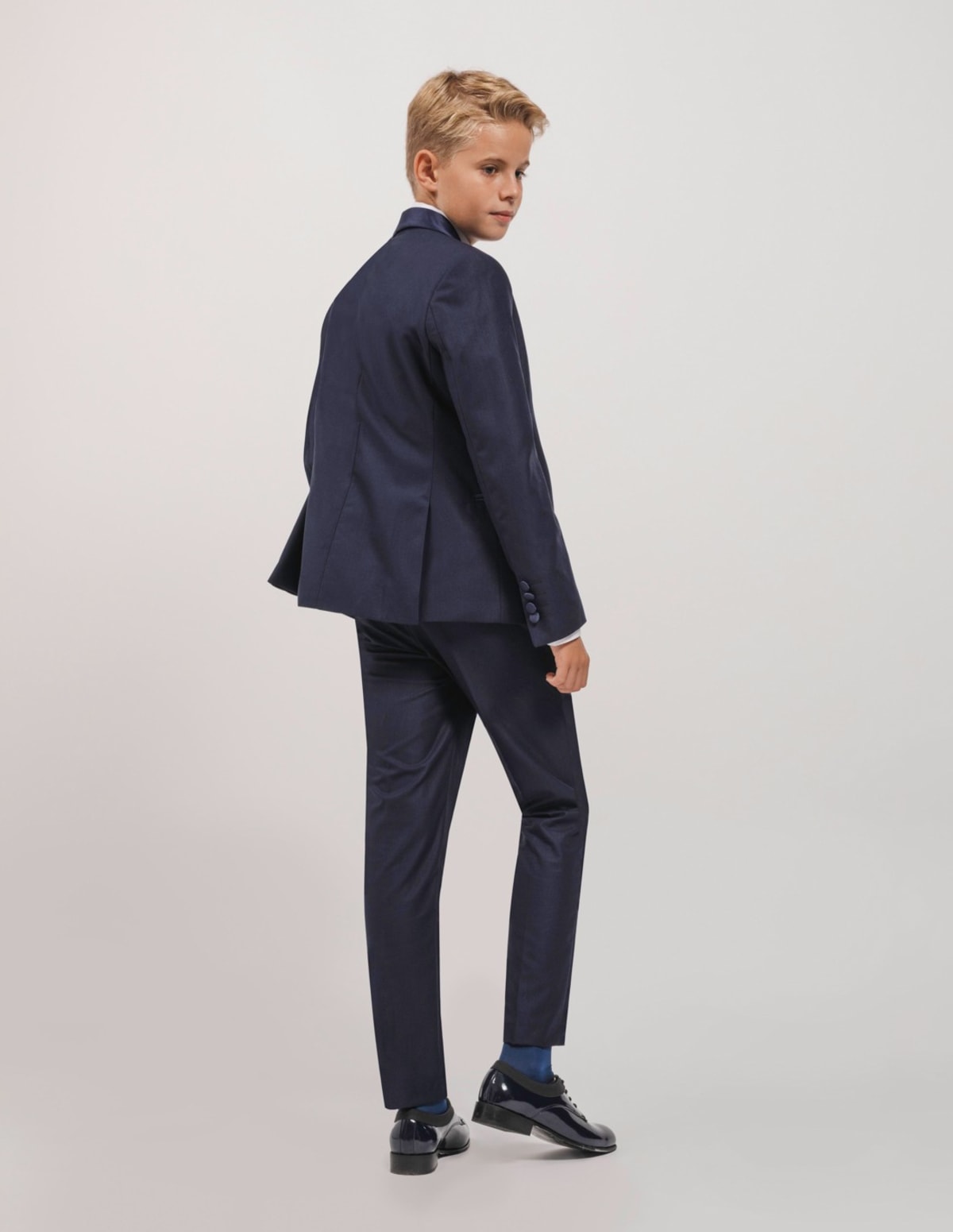 Veste Loic col châle satin bleu marine