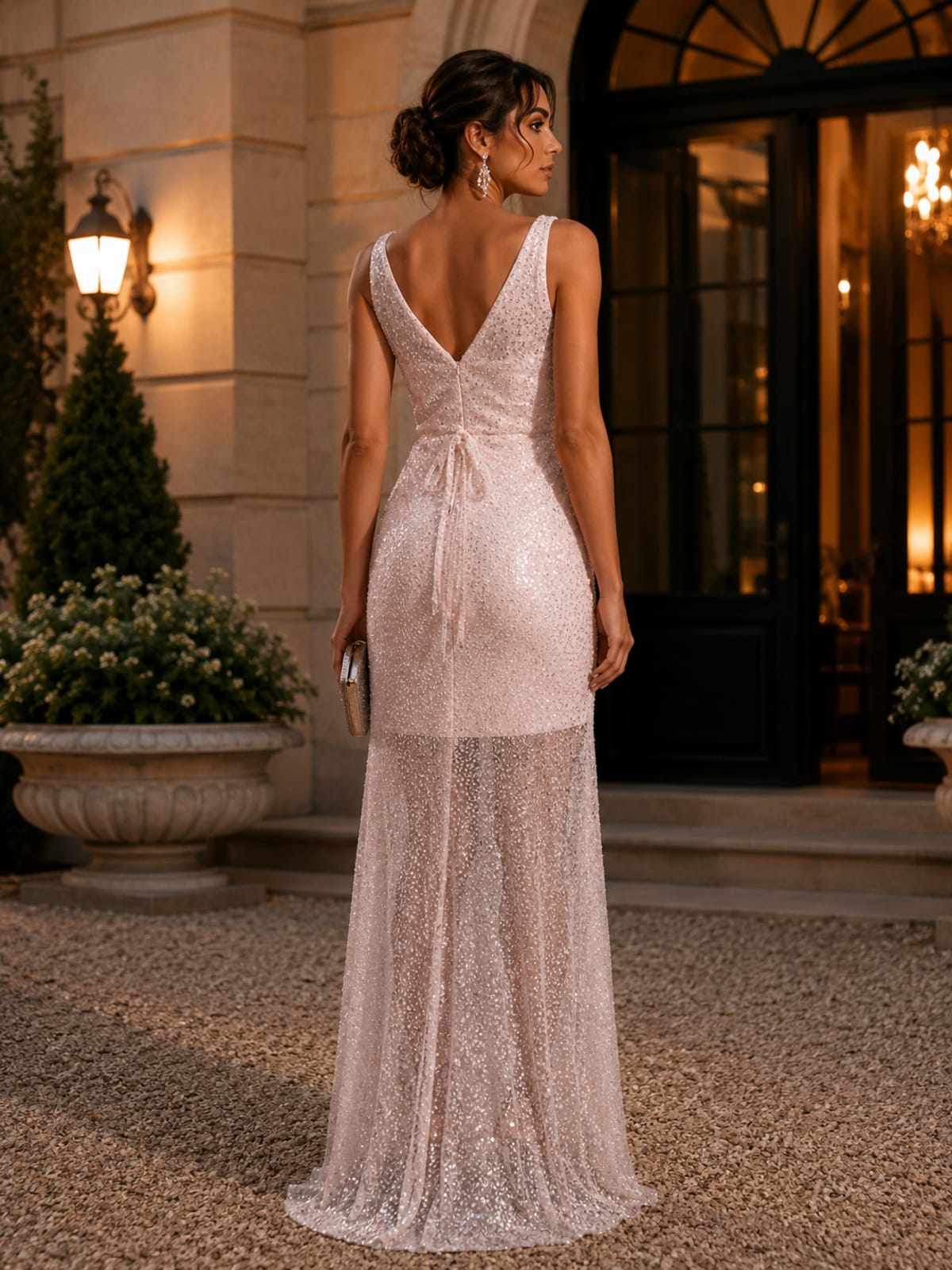 Dyanna — robe longue sequins perles fente jambe