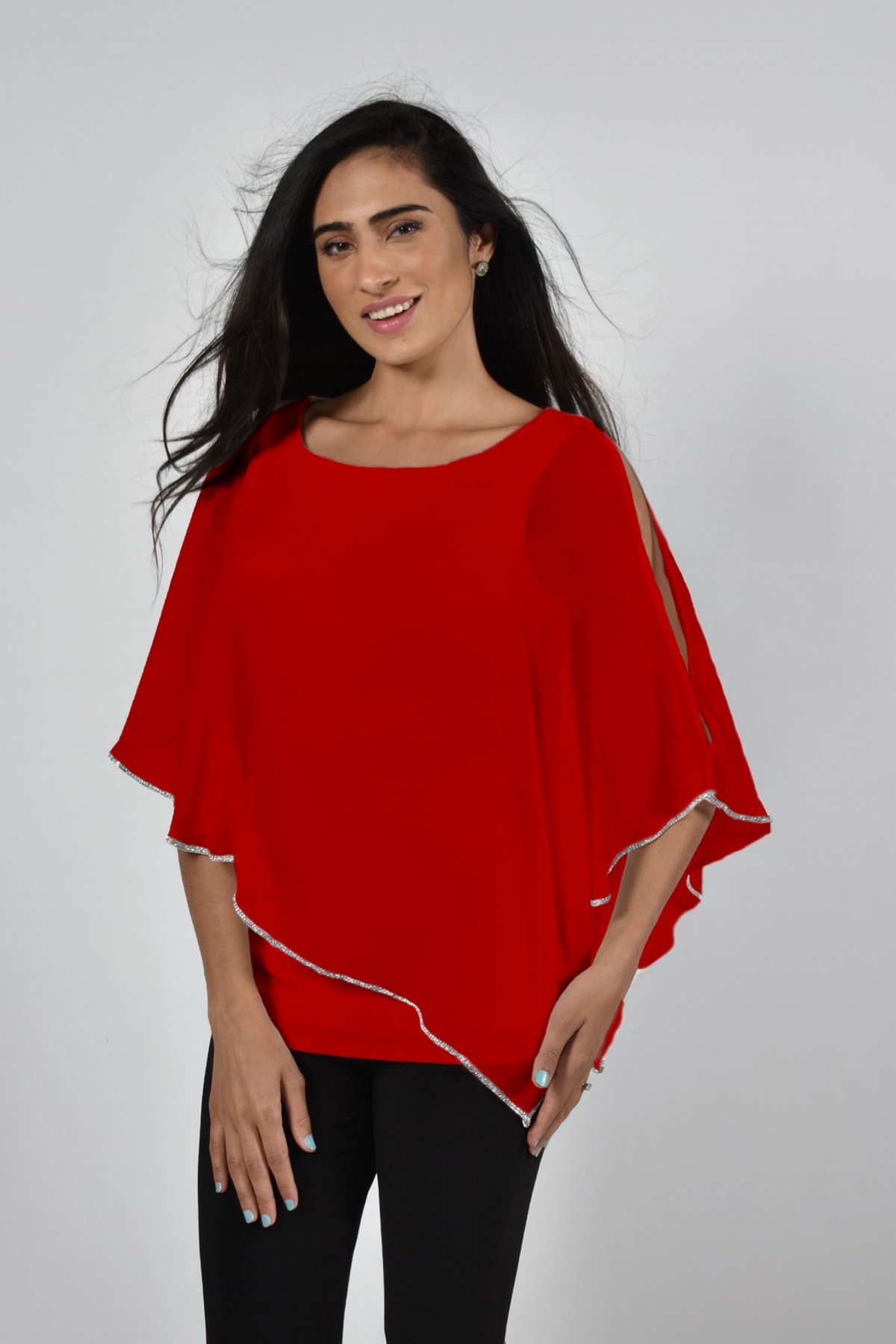 Top Donatienne boléro fluide mousseline bordé de strass argent