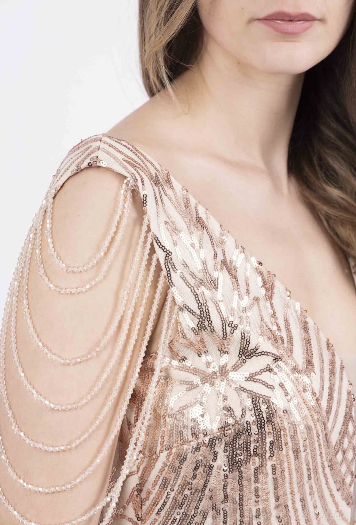 Albertine — robe longue fourreau sequins perles épaules