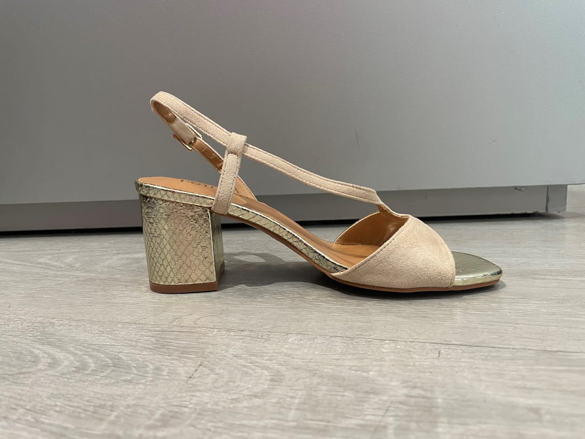 Sandales talon carré 6 cm daim et simili cuir effet écailles