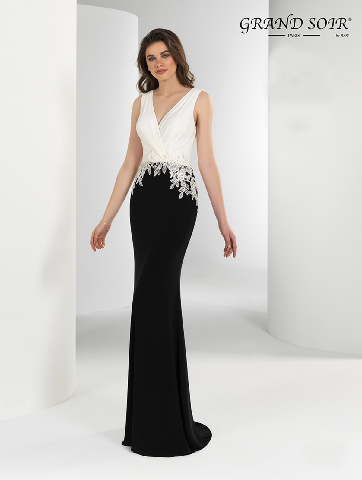 Maurane — robe soirée longue fourreau bicolore dentelle strass