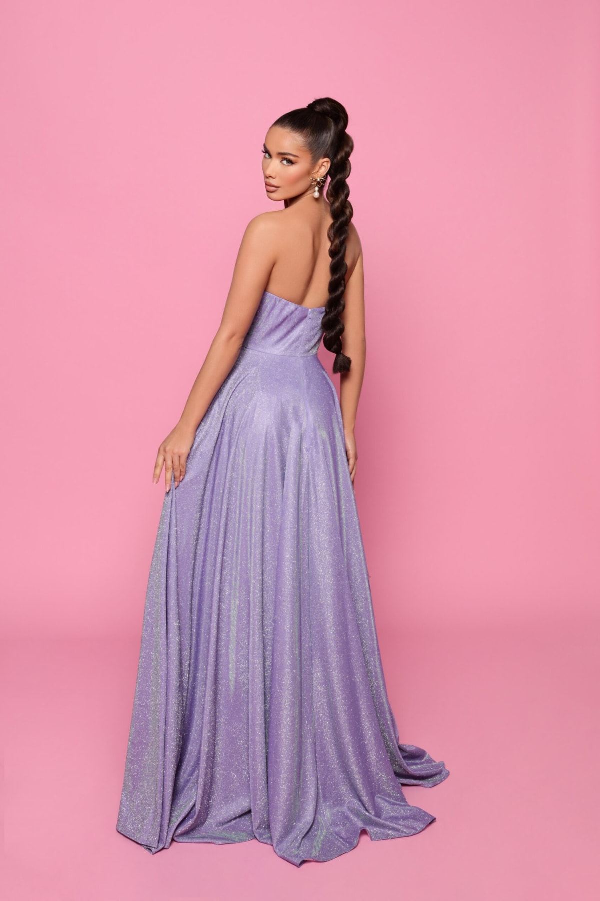 Arielle — robe longue bustier drapé scintillante