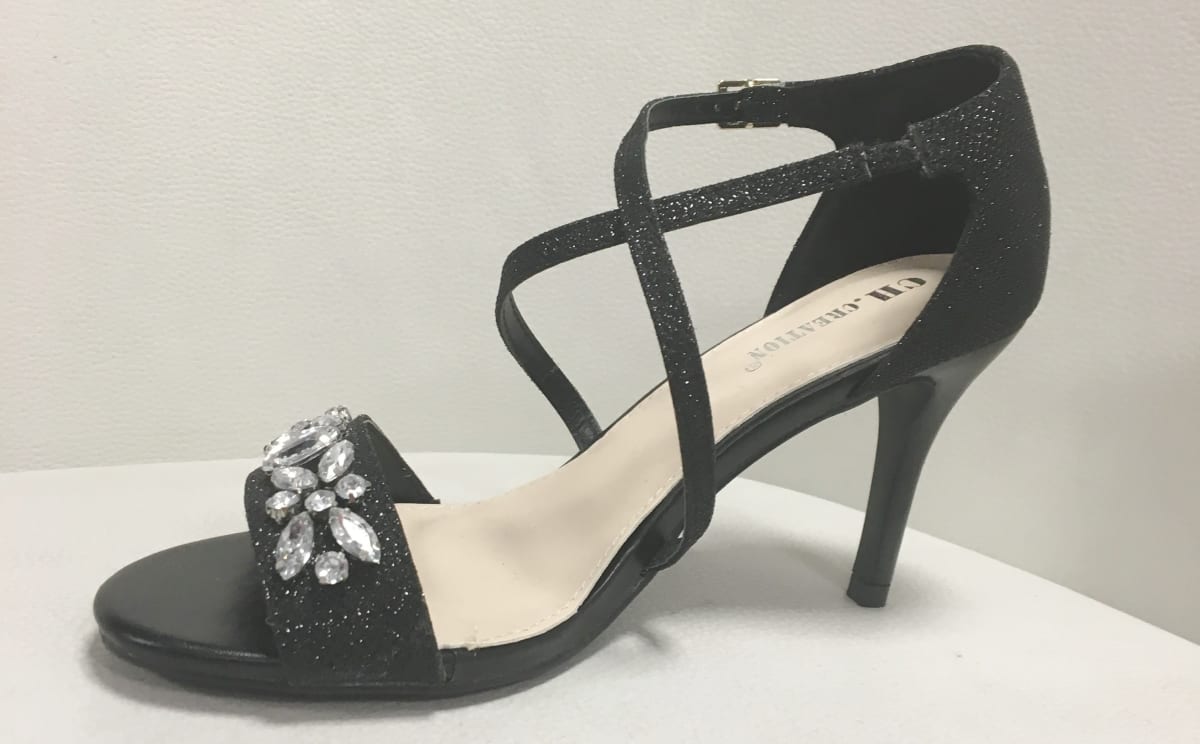 Elodine — sandales noires brillantes pailletées strass talon 8 cm