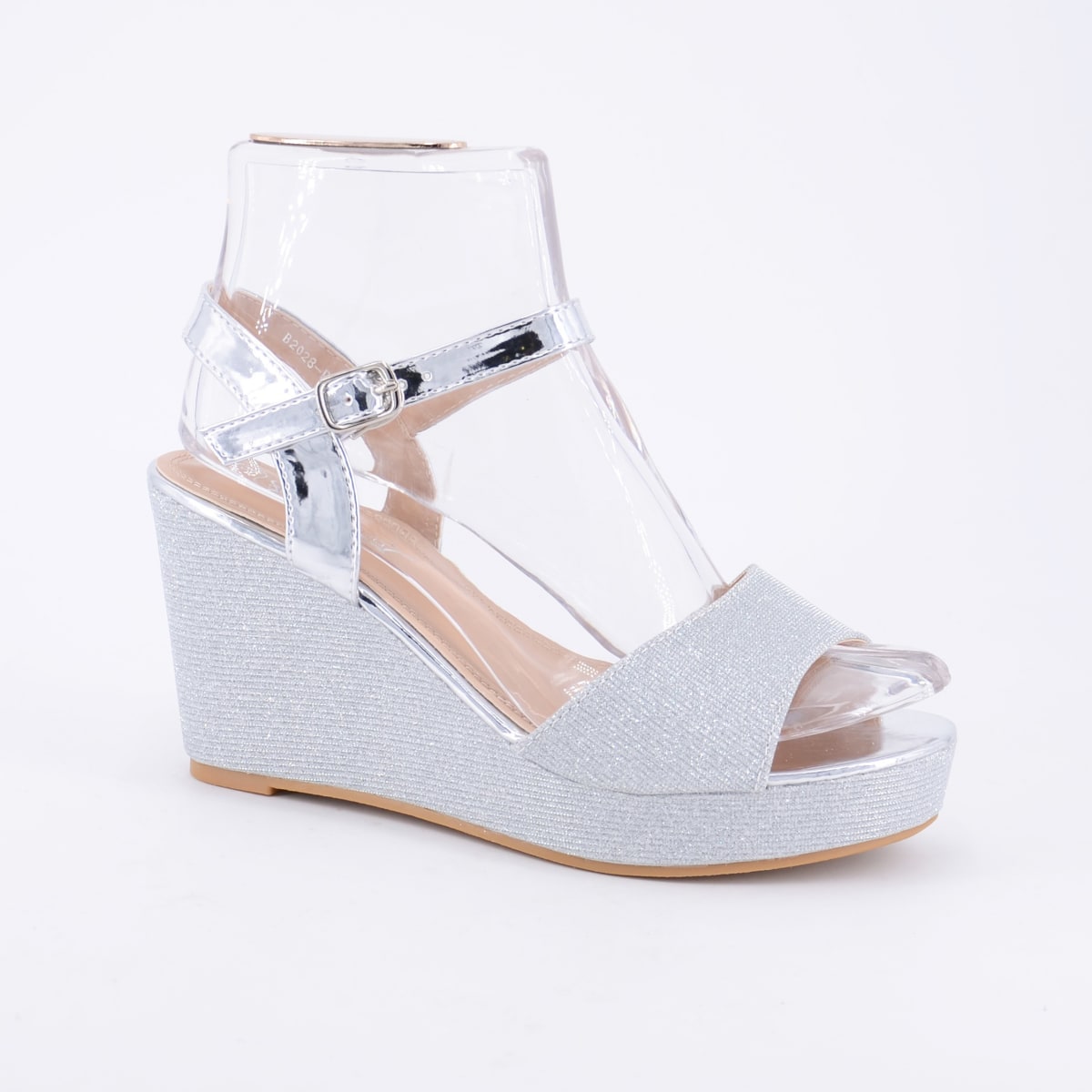 Bettina — sandales compensées paillettes bride cheville effet miroir