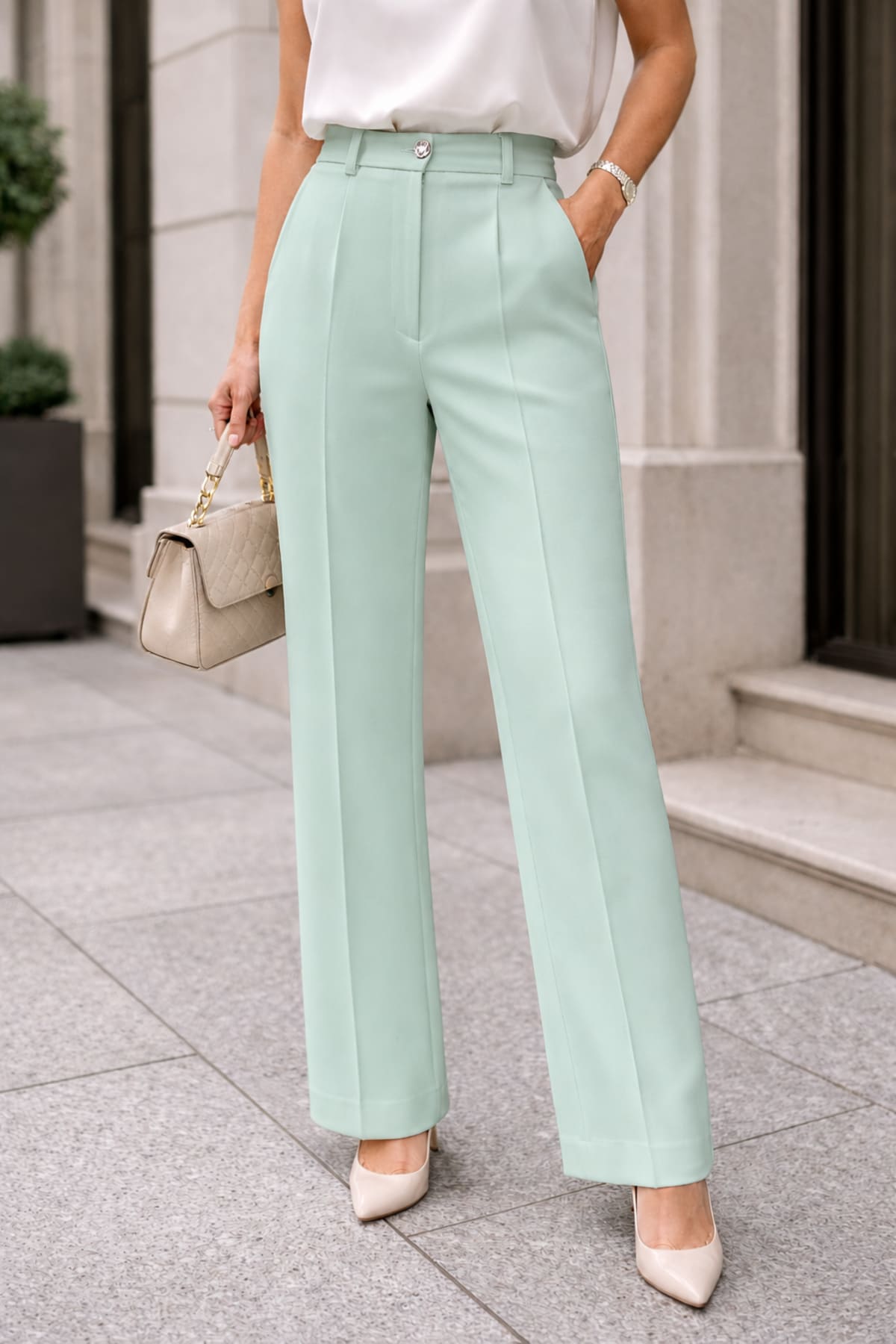 Pantalon Gloria taille classique coupe droite tissu fluide structuré