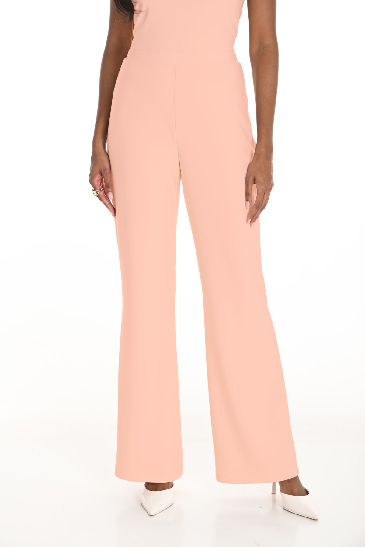 Pantalon coupe droite taille haute ceinture élastique fluide vieux rose