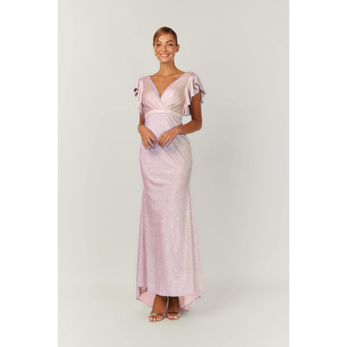 Ashley — robe longue droite décolleté V croisé manches papillon