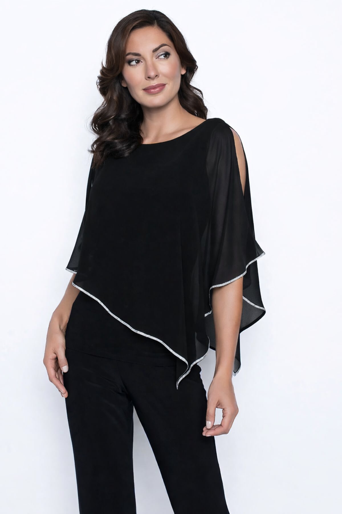 Top Donatienne boléro fluide mousseline bordé de strass argent