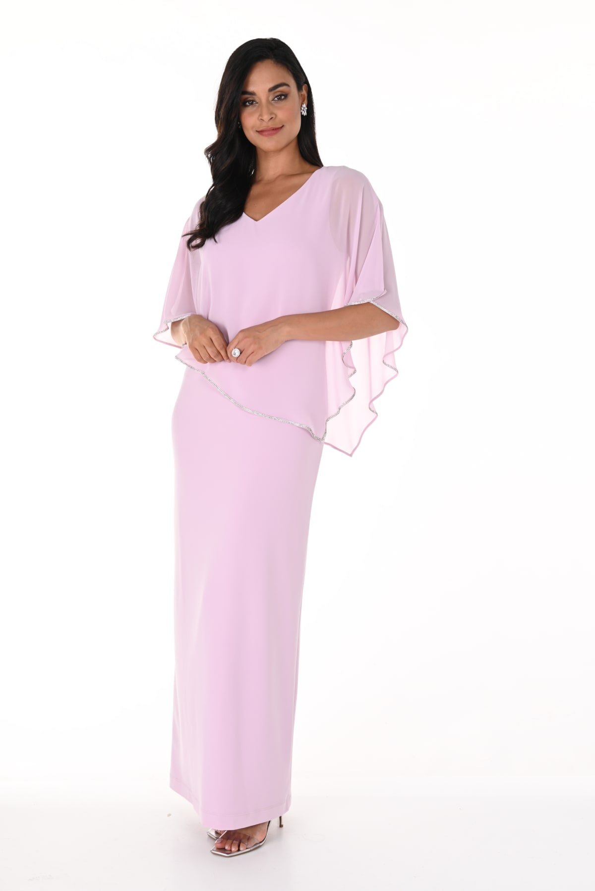 Frédérique — robe longue droite cape boléro asymétrique strass