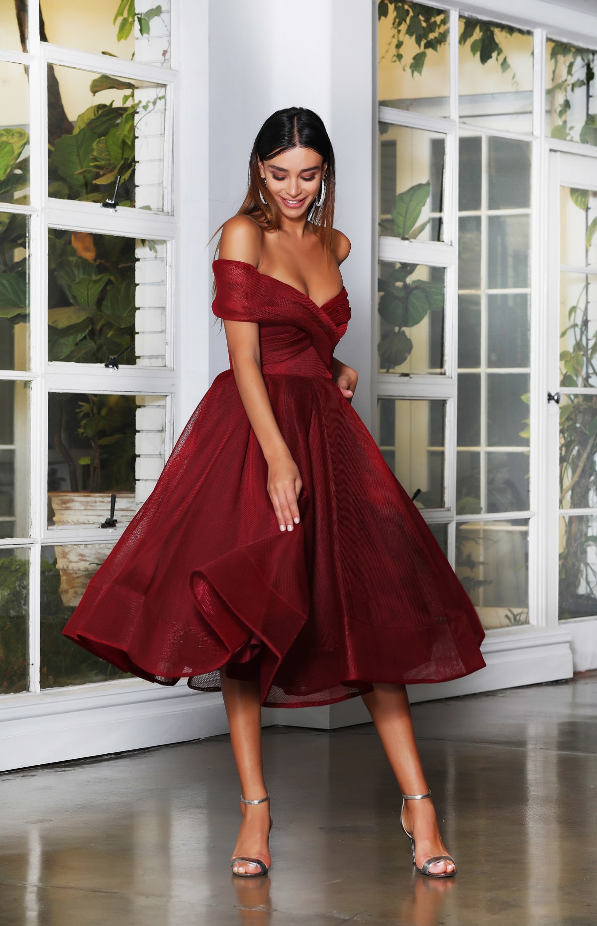 Jade — robe courte rétro tulle nid d'abeille bustier drapé