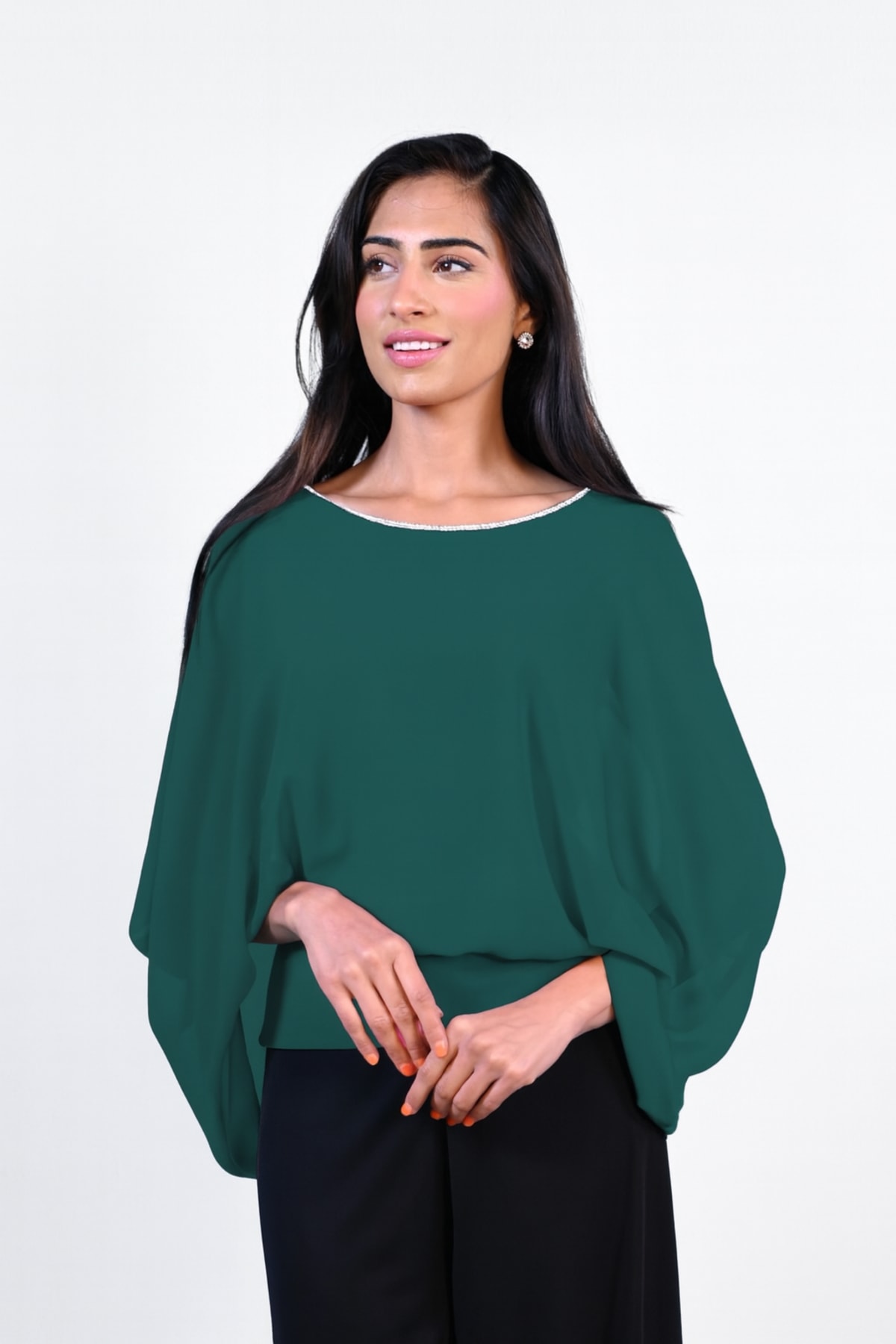 Top Agatha mousseline fluide décolleté V dos strass