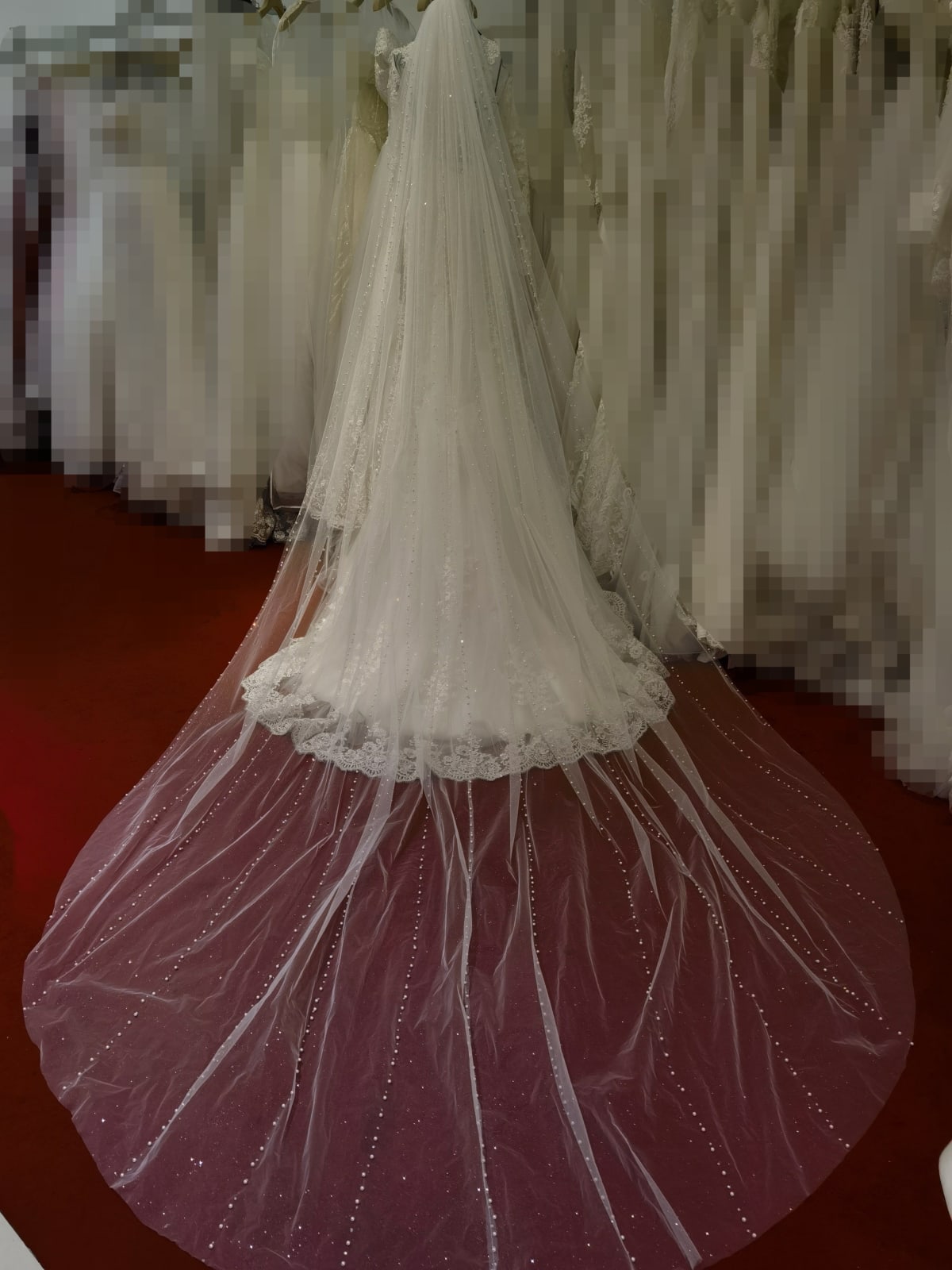 Voile VL7945 long 5 mètres tulle pailleté perles strass montage peigne