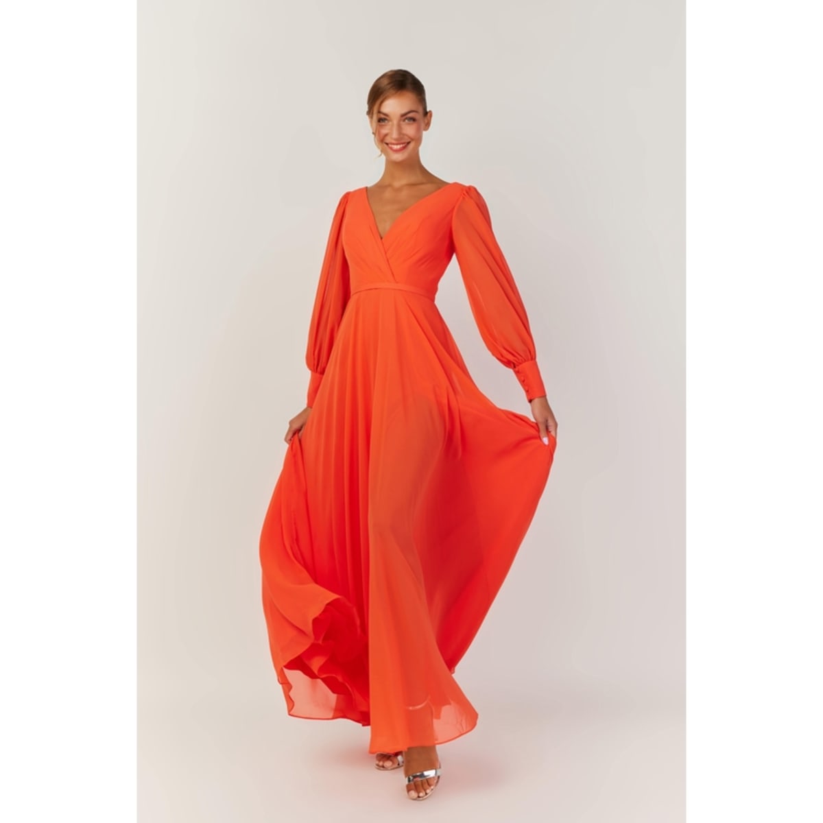 Malia — robe longue fluide mousseline manches longues