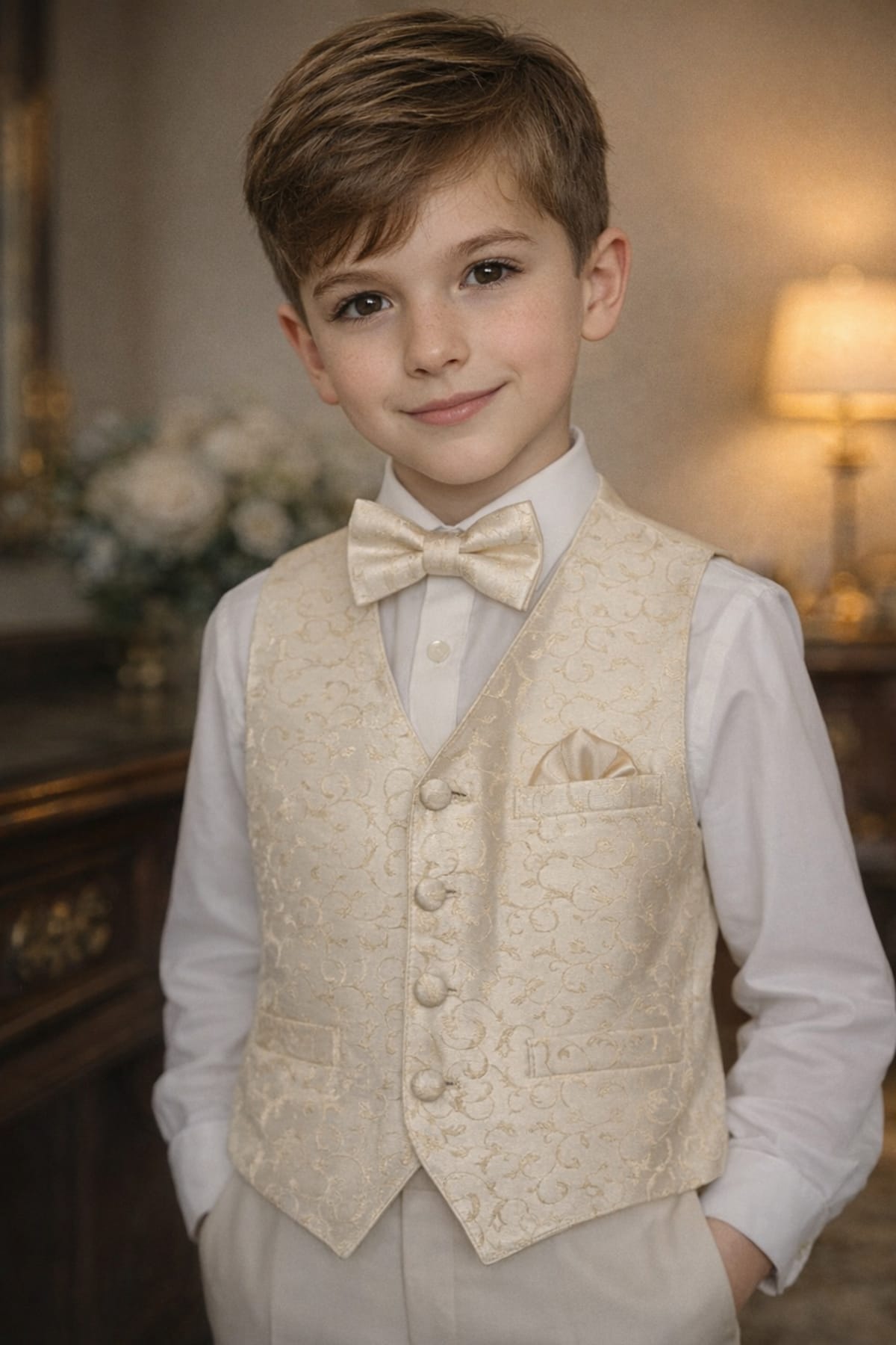 Gilet enfant beige fleuri