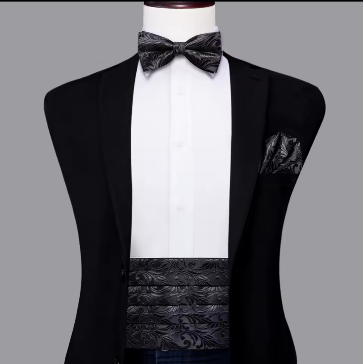 Ensemble ceinture de smoking + nœud papillon + pochette fantaisie