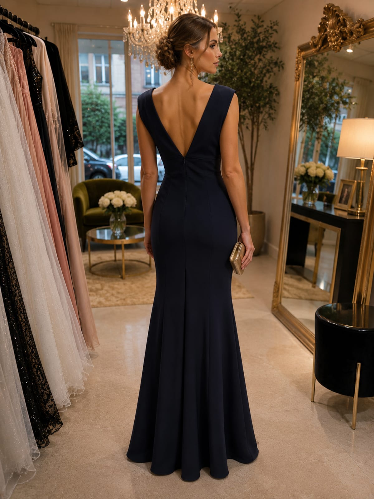 Coralie — robe longue forme fourreau décolleté en V