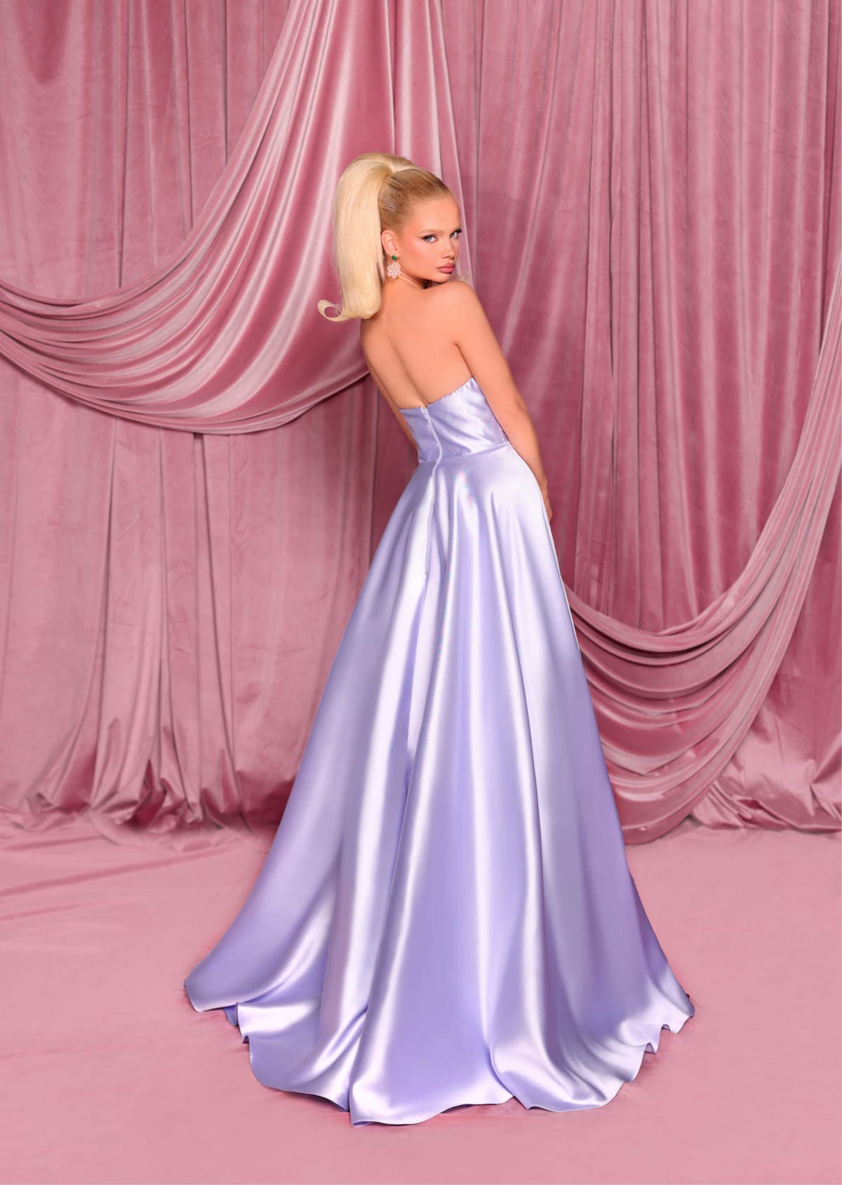 Louana — robe longue bustier drapé satin fendue