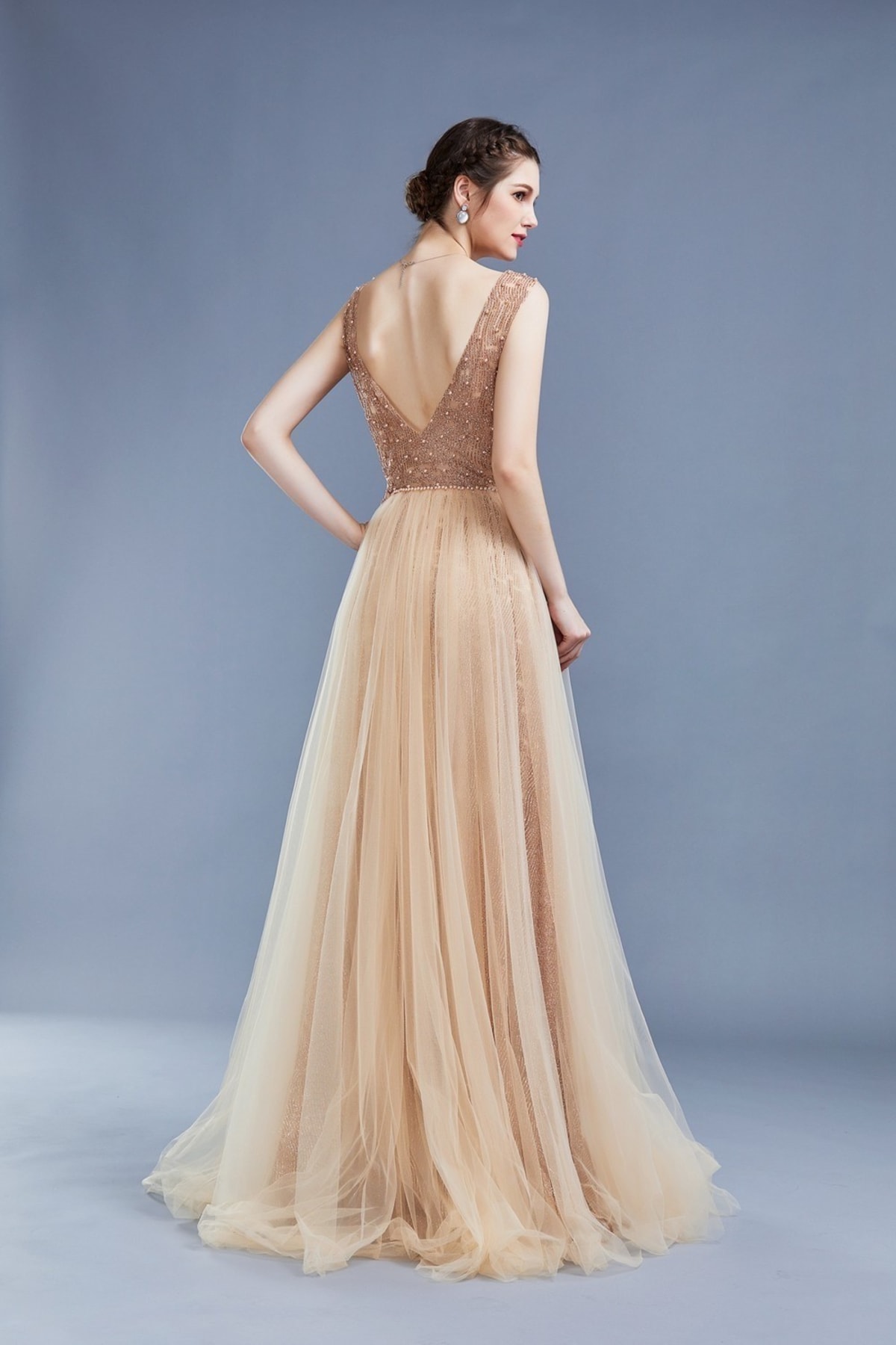 Pétunia — robe longue tulle pailleté perles ceinture perlée
