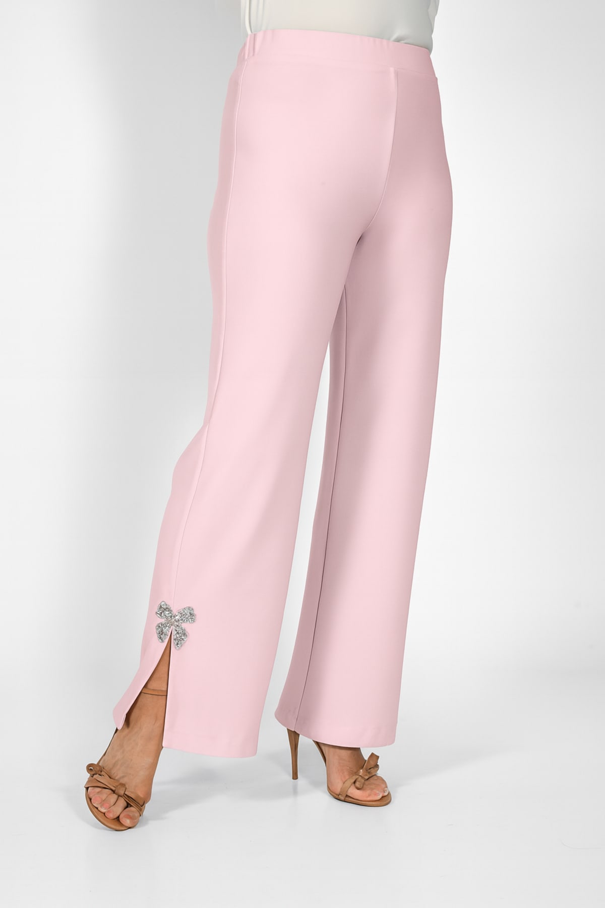Pantalon Ilda coupe droite fente côté nœud pailleté
