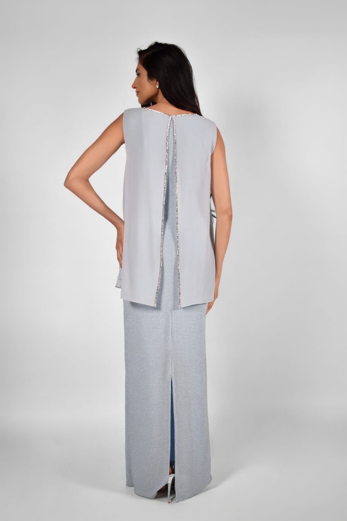 Sophia — robe longue droite cape mousseline strass