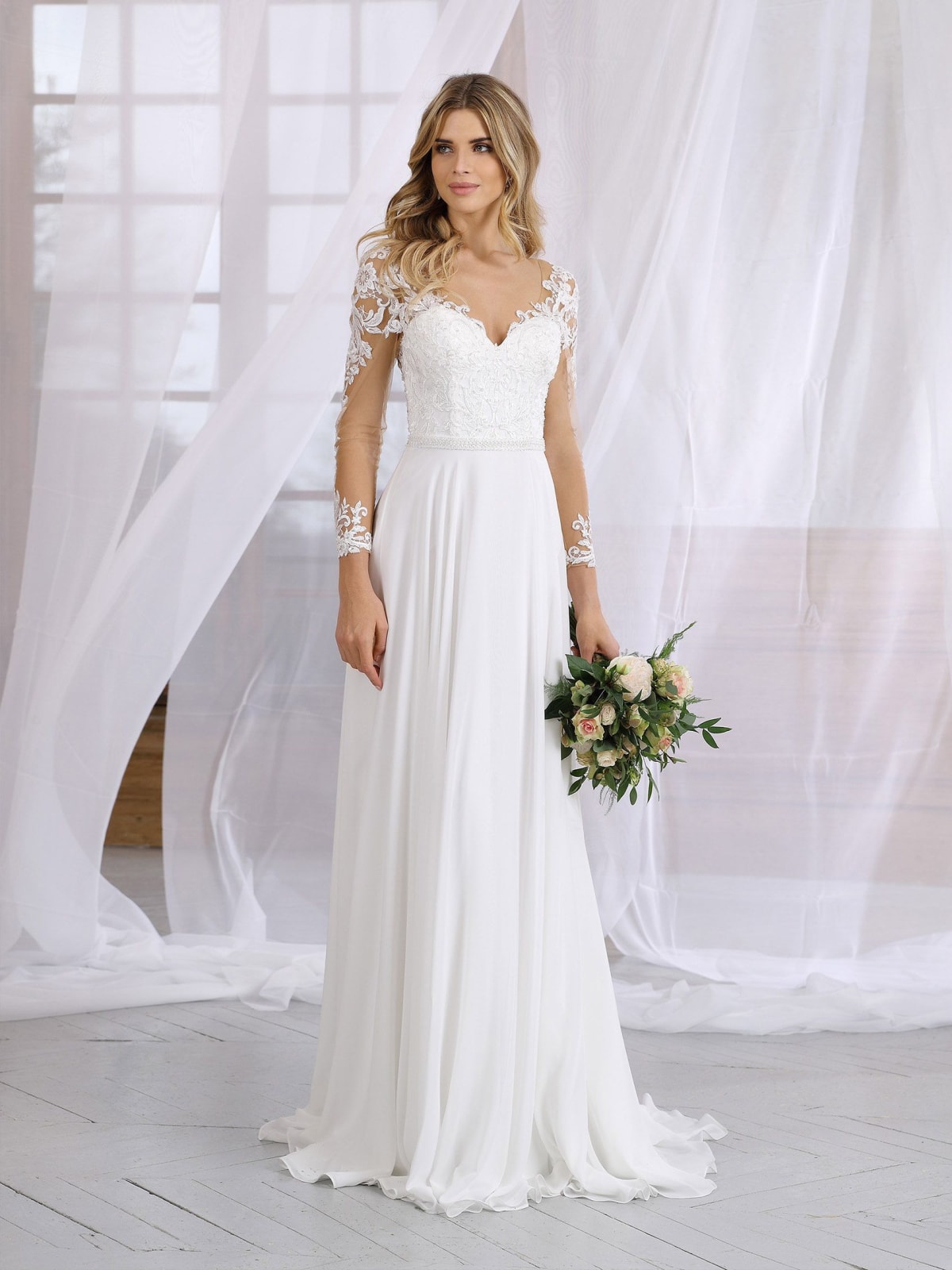 Alaïs — robe de mariée longue dentelle perles sequins dos nu