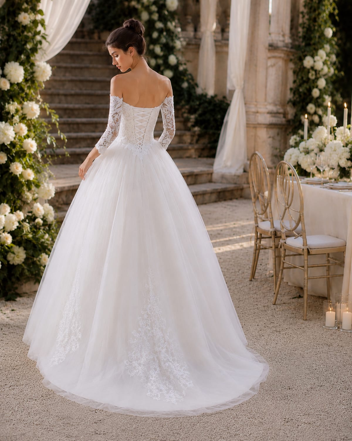 Annael robe mariée princesse dentelle sequins laçage dos