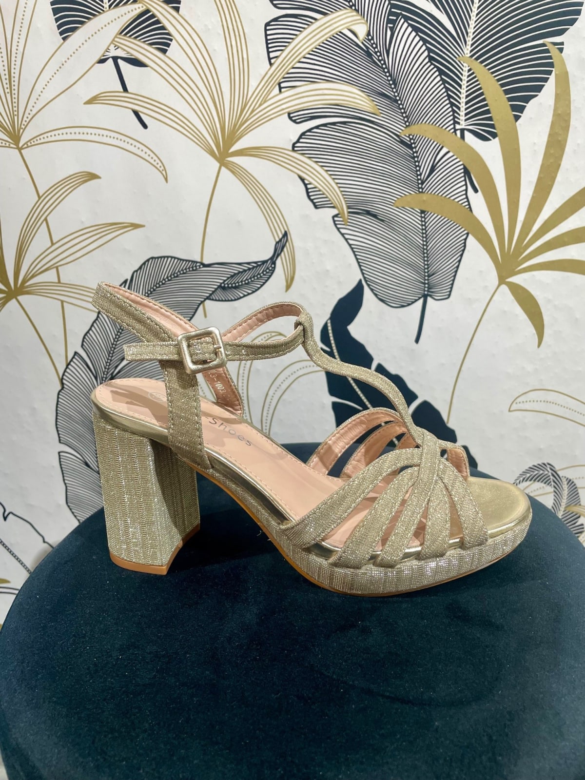 Rowena — sandale bride talon carré 8 cm plateforme 2 cm irisée pailletée