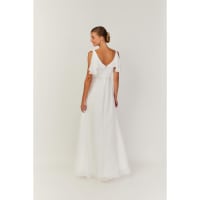 Nathalie robe longue fluide décolleté V volants ceinture tissu mousseline