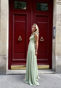 Larissa robe longue fluide décolleté V drapé bretelles froncées