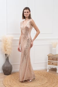 Albertine — robe longue fourreau sequins perles épaules