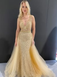 Lexie — robe longue fourreau tulle pailleté jupe traîne amovible