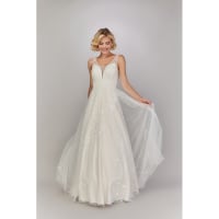Laurine robe longue bustier dentelle tulle perlé dos nu traine