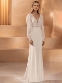 Top E425 boléro dentelle et mousseline manches longues encolure en V