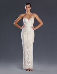 Heliette — robe longue bustier fourreau ivoire nude dentelle décolleté cœur