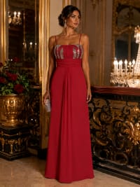 Mira — robe fluide mousseline bustier strass bretelles fines