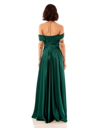 Ludovica — robe longue bustier épaules dénudées manchons satin fendue