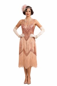 Suzanne — robe mi-longue tulle sequins franges décolleté transparent