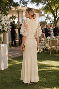 Mickaela — robe longue fluide empiècement tulle applications florales