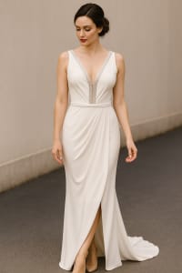 Berthe — robe longue fourreau fendue décolleté V dentelle sequins