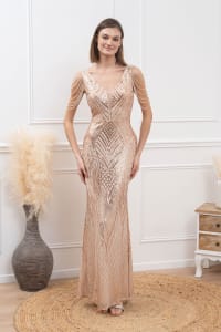 Albertine — robe longue fourreau sequins perles épaules