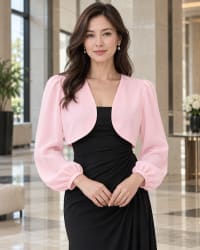 Michelina— boléro court mousseline manches longues doublé satin