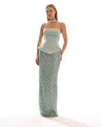 Donia - Robe longue bustier à sequins vert d’eau