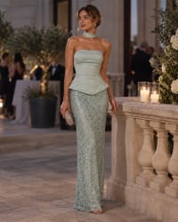 Donia - Robe longue bustier à sequins vert d’eau