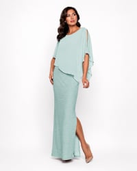 Aleyna — robe longue droite cape mousseline strass fente