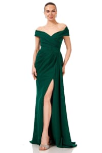 Debra — robe longue fourreau épaules dénudées drapé taille ceinture amovible traîne