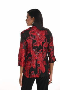 Veste Viliana organza noir satin rouge motifs floraux