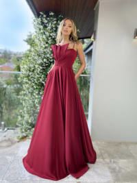 Dila — robe longue bustier plissé jupe évasée avec poches